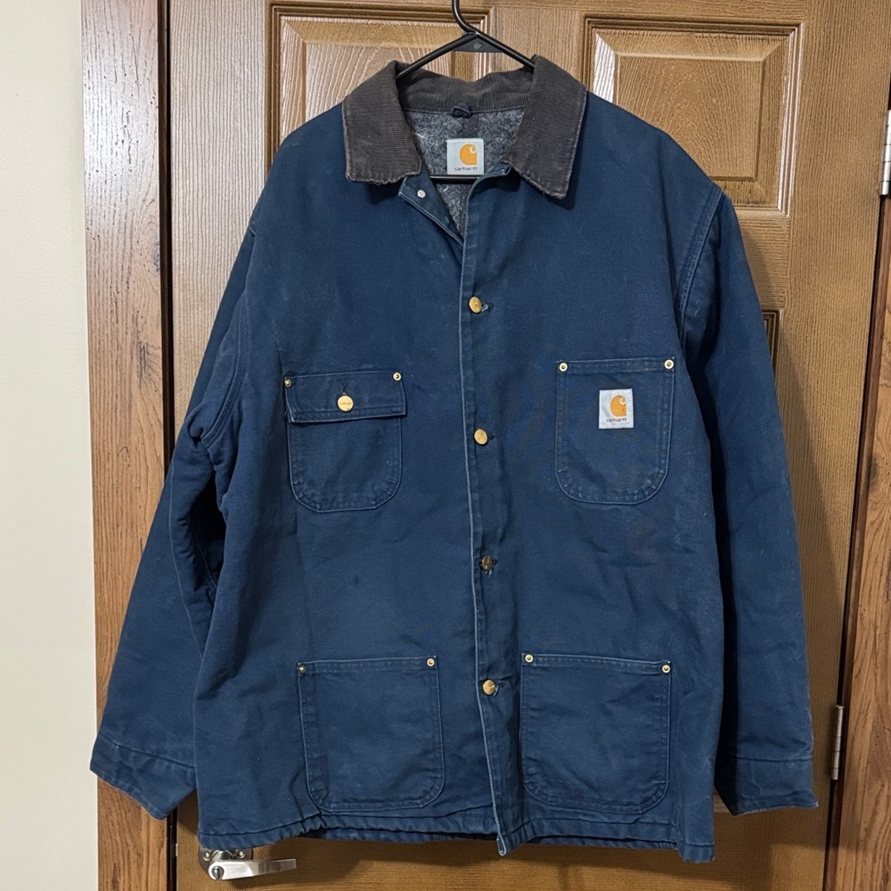 Carhartt Blue Jacket Durable Canvas Blanket Lined